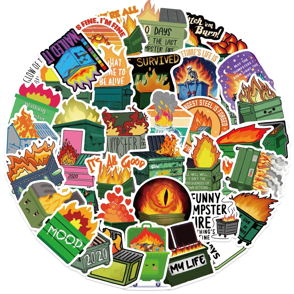 56Pcs Creative Dumpster on Fire Stickers For Phone Suitcase Journal Accessories Scrapbooking Supplies DIY Graffiti Stickers (Online Order Only)