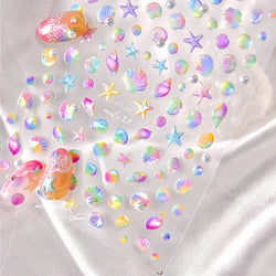 Fantasy Beach Summer Dreamy Colorful Seasnail Shell Pearl Conch Jelly Star 5D Decals Soft Relief 3D Decoration Nail Art Stickers (Online Order Only)
