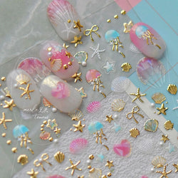 Halo Dyeing Ocean Shell Conch Starfish Pearl Love Heart Bowknot Jellyfish Adhesive Nail Art Stickers Manicure Decals Wholesale (ONLINE ORDER ONLY)