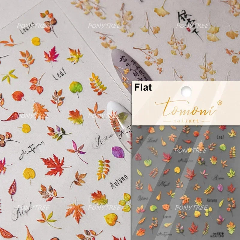 Hot Stamping Silver Rose Gold Tender Leaf Branches Flower Slash Leaves Maple Leaves Ginkgo Plant Flower Nail Art Stickers Decals (ONLINE ORDER ONLY)
