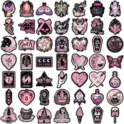 50pcs Cool Dark Pink Gothic Skull Graffiti Stickers DIY Scrapbook Luggage Waterproof PVC StickerTarot Goth Decals (Online Order Only)