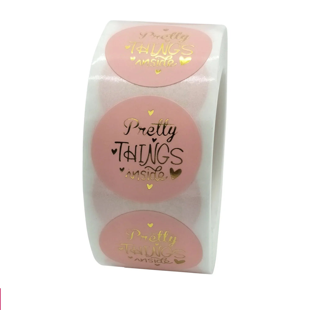 100-500pcs Round Paper Pink Pretty Things Inside Stickers Gold Thank You Stickers For Small Business Packaging Seal Label (ONLINE ORDER ONLY)