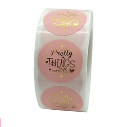100-500pcs Round Paper Pink Pretty Things Inside Stickers Gold Thank You Stickers For Small Business Packaging Seal Label (ONLINE ORDER ONLY)