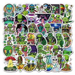50pcs Psychedelic Alien Weed Characteristics Stickers Laptop Car Bike Travel Luggage Fridge Vinyl Decal Waterproof Sticker Toy (ONLINE ORDER ONLY)