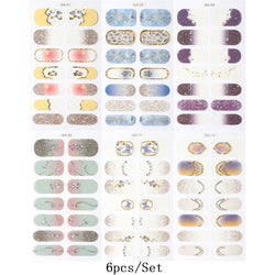 Glitter Flowers Spring Design Semi-cured UV Gel Nail Sticker Full Cover UV/LED Lamp Required Gel Nail Strips Press On Nail Decal (ONLINE ORDER ONLY)