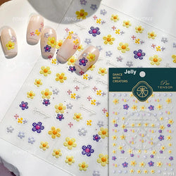 Colorful Dried Flowers Wreath Floral Plant Petal Bud Garden Charming 5D Reliefs Self Adhesive Nail Art Stickers Manicure Decals (Online Order Only)