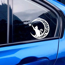 Cute Cat Stargazing Stickers，White and Black，For Cars, Trucks, Walls, Motorcycles (ONLINE ORDER ONLY)