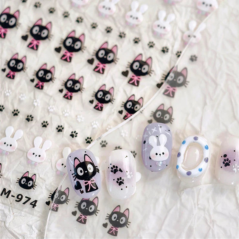 Black Cat Kitten Rabbit Cat's Paw Bowknot Tie Bunny Animals Love Heart Jelly Adhesive Nail Art Stickers Manicure Decal Wholesale (ONLINE ORDER ONLY)