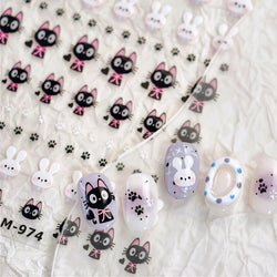 Black Cat Kitten Rabbit Cat's Paw Bowknot Tie Bunny Animals Love Heart Jelly Adhesive Nail Art Stickers Manicure Decal Wholesale (ONLINE ORDER ONLY)