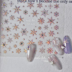 Winter Christmas Crystal Delicate Hexagon Romantic Laser Silver Chic Snowflakes Self Adhesive Nail Art Sticker 5D Manicure Decal (ONLINE ORDER ONLY)