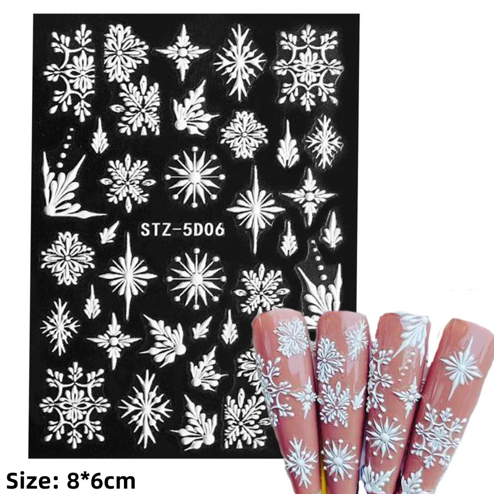 5D Embossed Gingerbread Man Nail Art Sticker Cute Christmas Winter Santa Claus Snowflake Elk Engraved Slider Manicure Decoration (ONLINE ORDER ONLY)