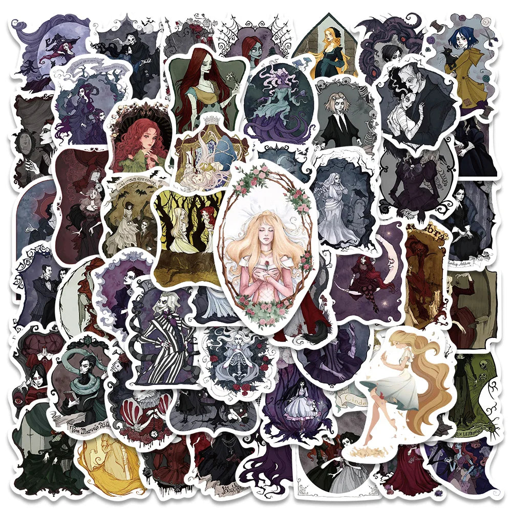 Gothic Anime Princess Witch Girl Stickers for Skateboard, Fridge, Phone, Guitar, Luggage Decals (53PCS) (Online Order Only)