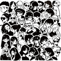 50PCS Black & White Graffiti Cartoon Stickers Waterproof Decals (Online Order Only)