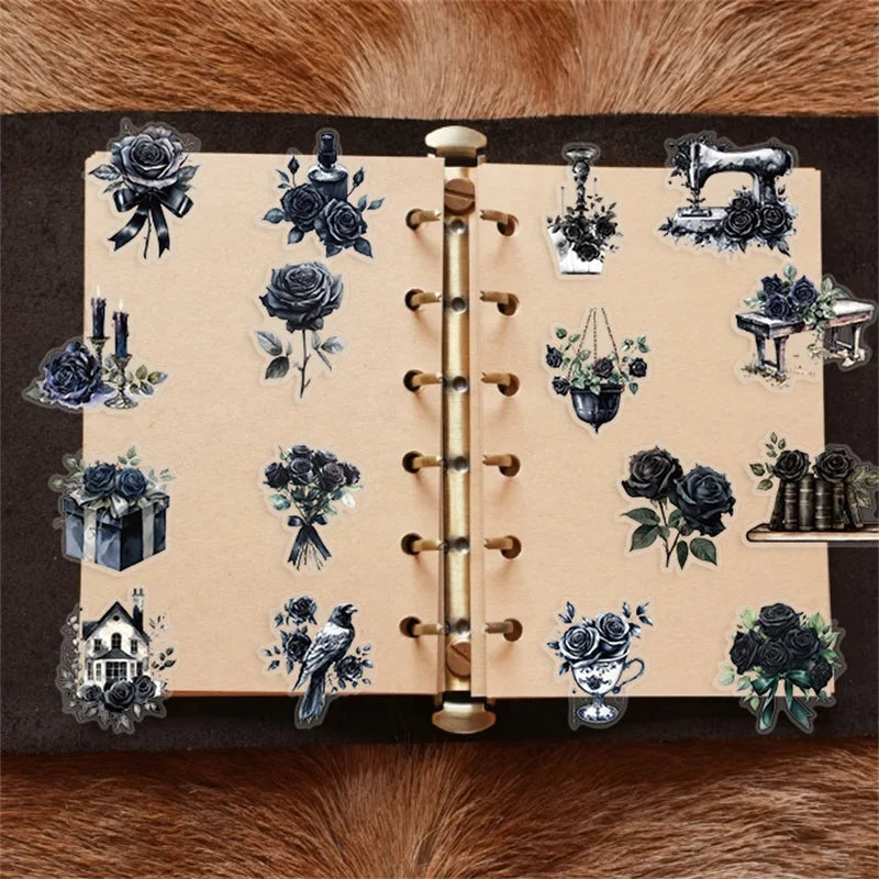 50PCS Kawaii Black Rose PET Sticker Aesthetic Transparent Decoration Scrapbooking Stationery DIY Hand Accounting Supplies (ONLINE ORDER ONLY)