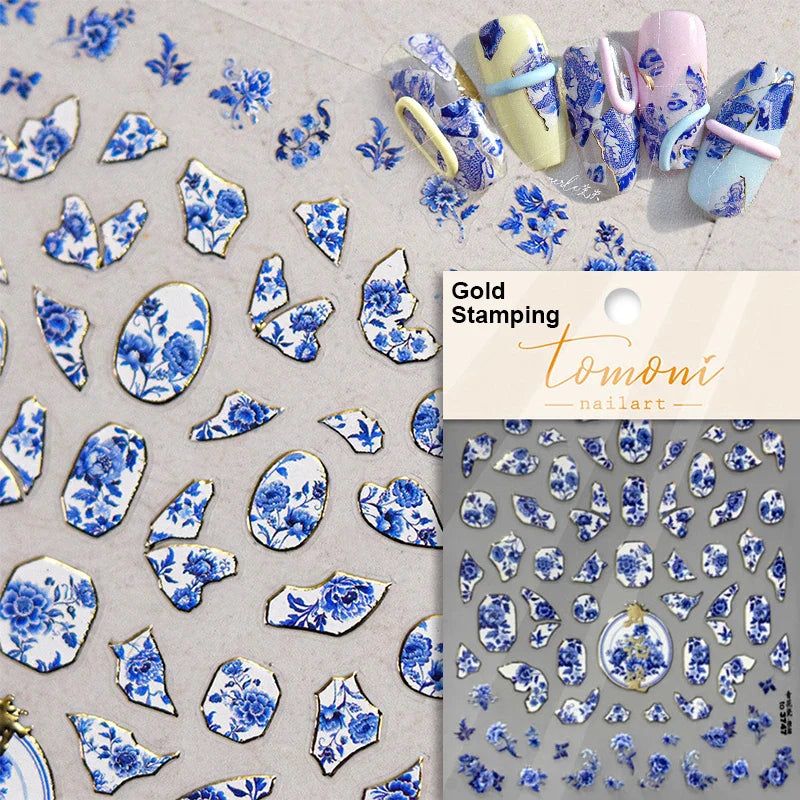 Round Jeans Square Sexy Blue Series Cowboy Lucky Beautiful Letter Self Adhesive Nail Art Sticker Pearl Rhinestone Manicure Decal (ONLINE ORDER ONLY)