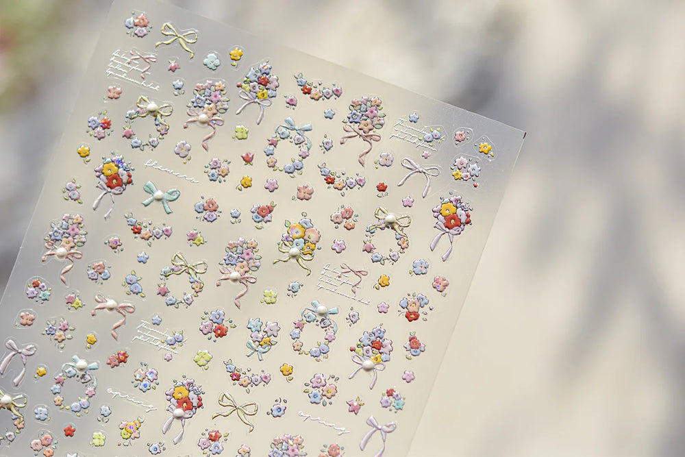 Colourful Field Bouquet Flower Spring Field Violet Daisy Bowknot Butterfly 5D Relief Adhesive Nail Art Stickers Manicure Decals (ONLINE ORDER ONLY)