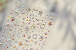 Cute Spring Flowers Purple Blue White Bowknot Rose Garden Daisy 5D Soft Embossed Relief Adhesive Nail Art Sticker Manicure Decal (ONLINE ORDER ONLY)