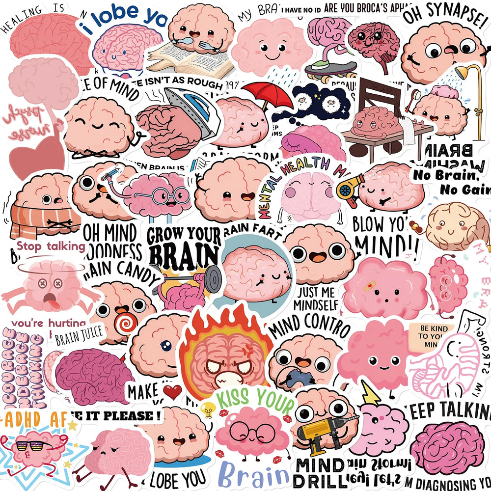 10/30/50PCS Cute Brain Pink Stickers Funny Cartoon Graffiti DIY Diary Laptop Guitar Luggage Skateboard  Waterproof Decal Toy (Online Order Only)