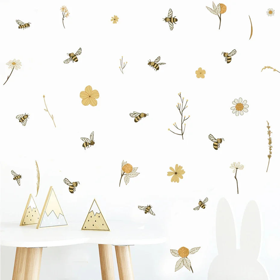Cartoon Bees Flowers Wall Sticker Vinyl Removable Decals Kids Room Decor (ONLINE ORDER ONLY)