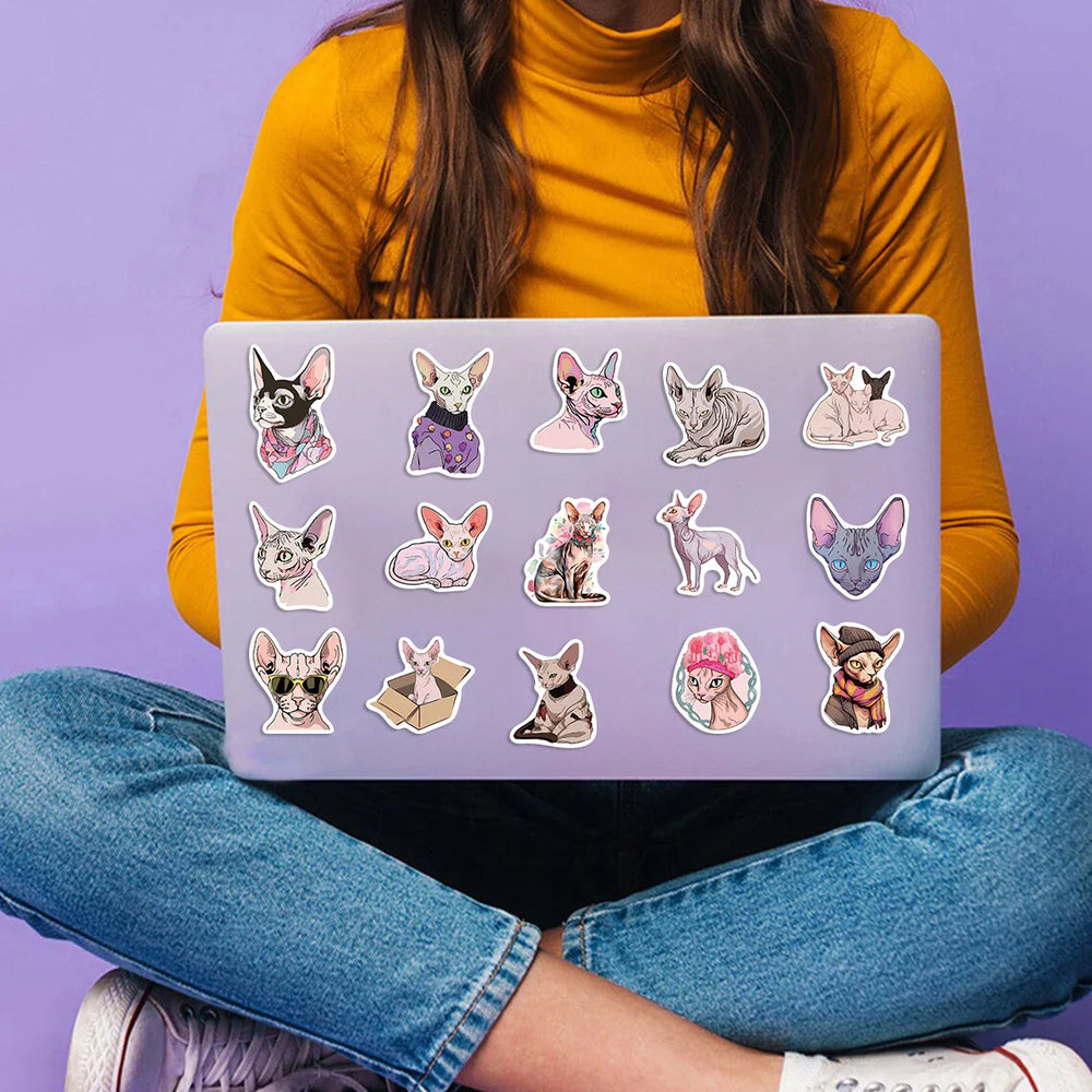 50PCS Sphinx Pink Hairless Cat Kitty Cute Vinyl Waterproof Stickers Cartoon Diary Suitcase Scrapbook Laptop Bike Sticker Decals (ONLINE ORDER ONLY)