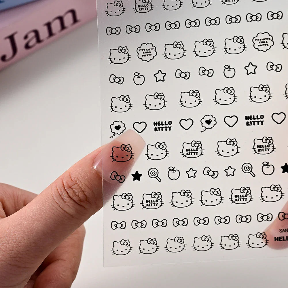 1pc 5D Cartoon Nail Art Stickers Waterproof Matte Finish with Kuromi, Cinnamoroll & Hello Kitty Designs Perfect for DIY Manicure (Online Order Only)