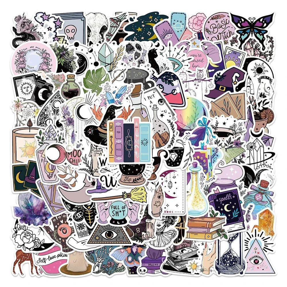 10/30/50/100PCS Bohemian Apothecary Lucky Crystal Witch Art Sticker Packs (Online Order Only)