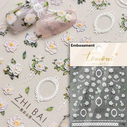 Chic Retro Rose Photo Frame Dried Flower Petal Self Adhesive Nail Art Stickers 5D Hot Stamping Relief Rhinestone Manicure Decals (Online Order Only)