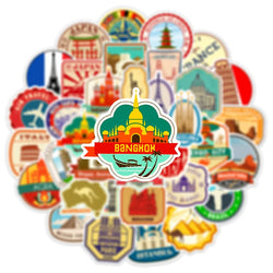 10/30/50pcs Retro Travel Landmark Building Stickers Vintage Decal Skateboard Luggage Laptop Phone Car Waterproof Sticker Kid Toy (ONLINE ORDER ONLY)