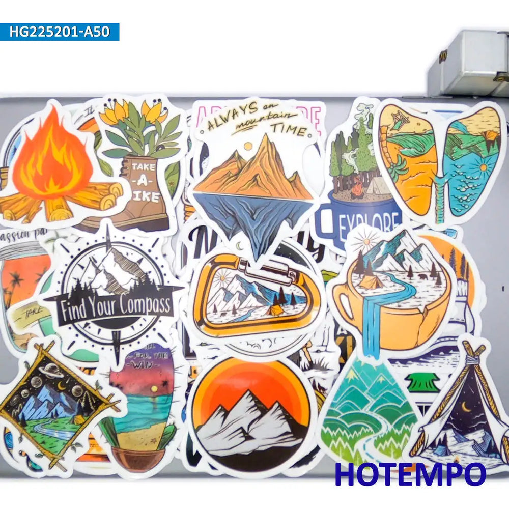 50PCS World Travel Stickers Climbing Camping Hiking Outdoor Adventure Decals for DIY Phone Laptop Luggage Motorcycle Car Sticker (ONLINE ORDER ONLY)