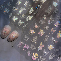 White Pink Baby Child Angel Wing Heart Bowknot Leaves Key Star Cupid's Arrow Archery Adhesive Nail Art Stickers Manicure Decals (ONLINE ORDER ONLY)