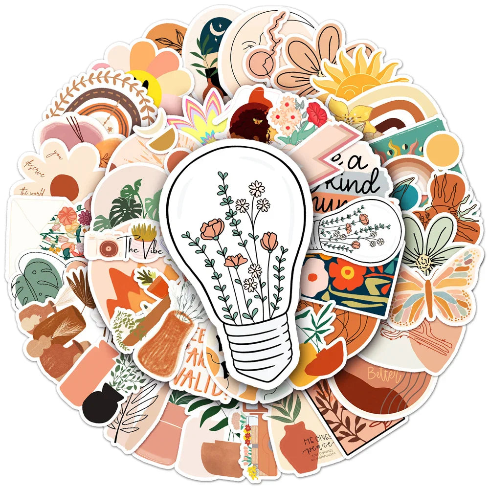 10/30/50PCS Cute Bohemia Art Aesthetic Stickers Scrapbook Laptop Phone Guitar Diary Graffiti Cartoon Boho Sticker Decal Kid Toy (ONLINE ORDER ONLY)