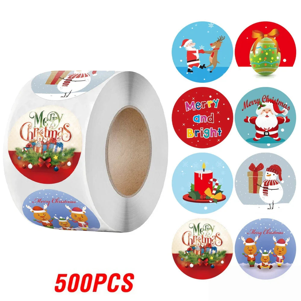 100-500pcs Merry Christmas Gift Box Decoration Seal Sticker Home Party Supplies Envelope Label Scrapbook Stickers (ONLINE ORDER ONLY)