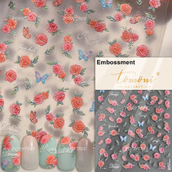 Chic Romantic Red White Flower Hot Stamping 5D Self Adhesive Nail Art Stickers Shiny Dreamy Camellia Rhinestone Manicure Decals (ONLINE ORDER ONLY)
