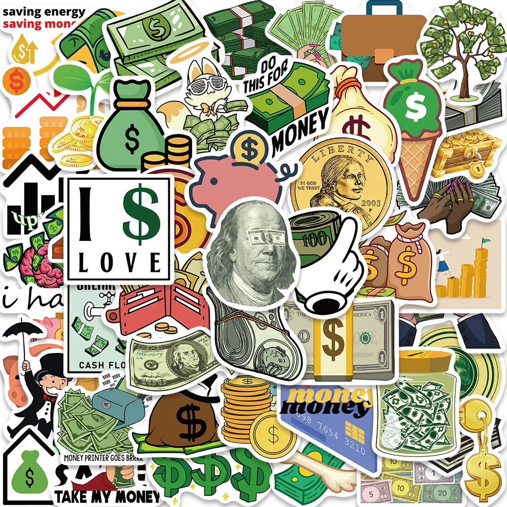 50PCS Money Graffiti Stickers for Laptop, Scrapbooking, Bottle, DIY (Online Order Only)