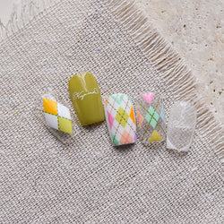 French Style Colorful Square Grid Rhombus Stripe Bowknot Line 3D Self Adhesive Nail Art Stickers Shiny Rhinestone Manicure Decal (Online Order Only)
