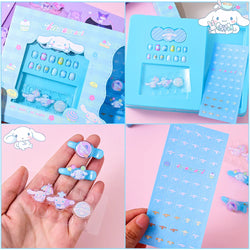 1Set(12Pcs+Jelly Glue+Stickers+Hairpin) Children Acrylic Fake Nails Kuromi Mymelody Cinnamoroll Fake Nails Non-Toxic Kid Gifts * (Online Order Only)