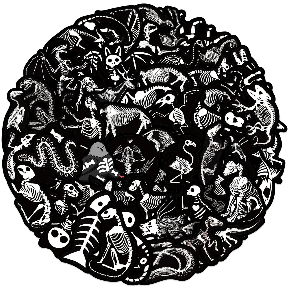 56pcs Animal Skeleton Cool Stickers for Laptop Scrapbook Waterproof Cartoon Graffiti Decals Dark Sticker Toys Decor (Online Order Only)