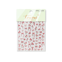 Simple Line Bowknot Red Gold Silver Laser Pink Hot Stamping 3D Self Adhesive Nail Art Stickers Pearl Rhinestone Manicure Decals (ONLINE ORDER ONLY)