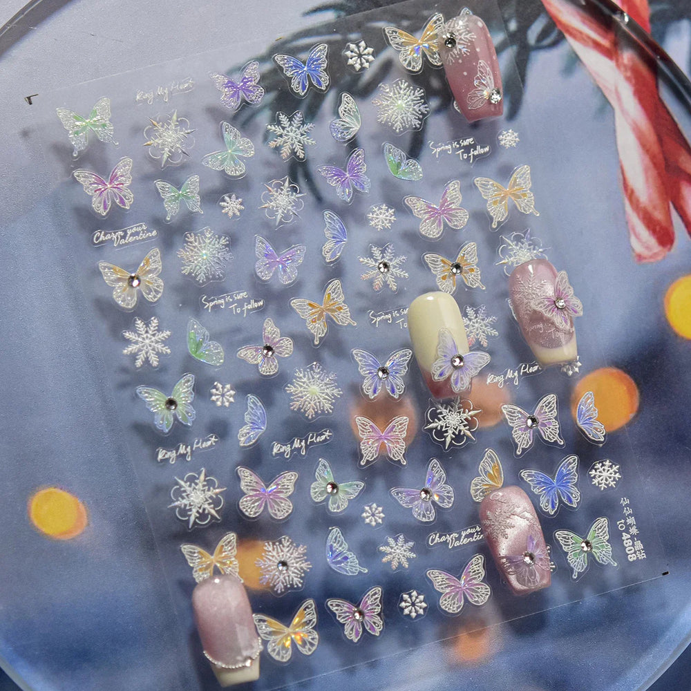 Colourful Butterfly Delicate Anmials Adhesive Nail Art Stickers Dreamy Winter Snowflake Rhinestone Manicure Decals Nail Supplies (ONLINE ORDER ONLY)