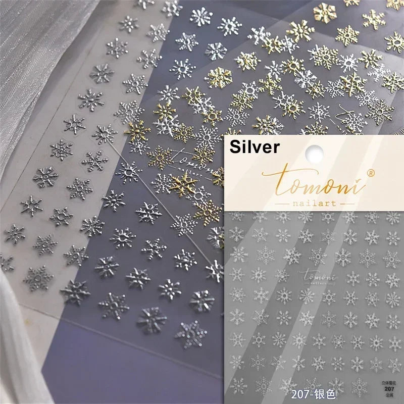 Winter Christmas Crystal Delicate Hexagon Romantic Laser Silver Chic Snowflakes Self Adhesive Nail Art Sticker 5D Manicure Decal (ONLINE ORDER ONLY)