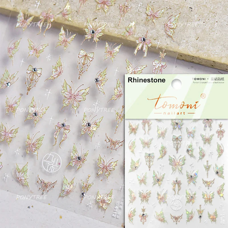 Charming Butterfly Candle Holder Candlestick Chic Rose Flower Romantic Self Adhesive Nail Art Stickers Rhinestone Manicure Decal (ONLINE ORDER ONLY)