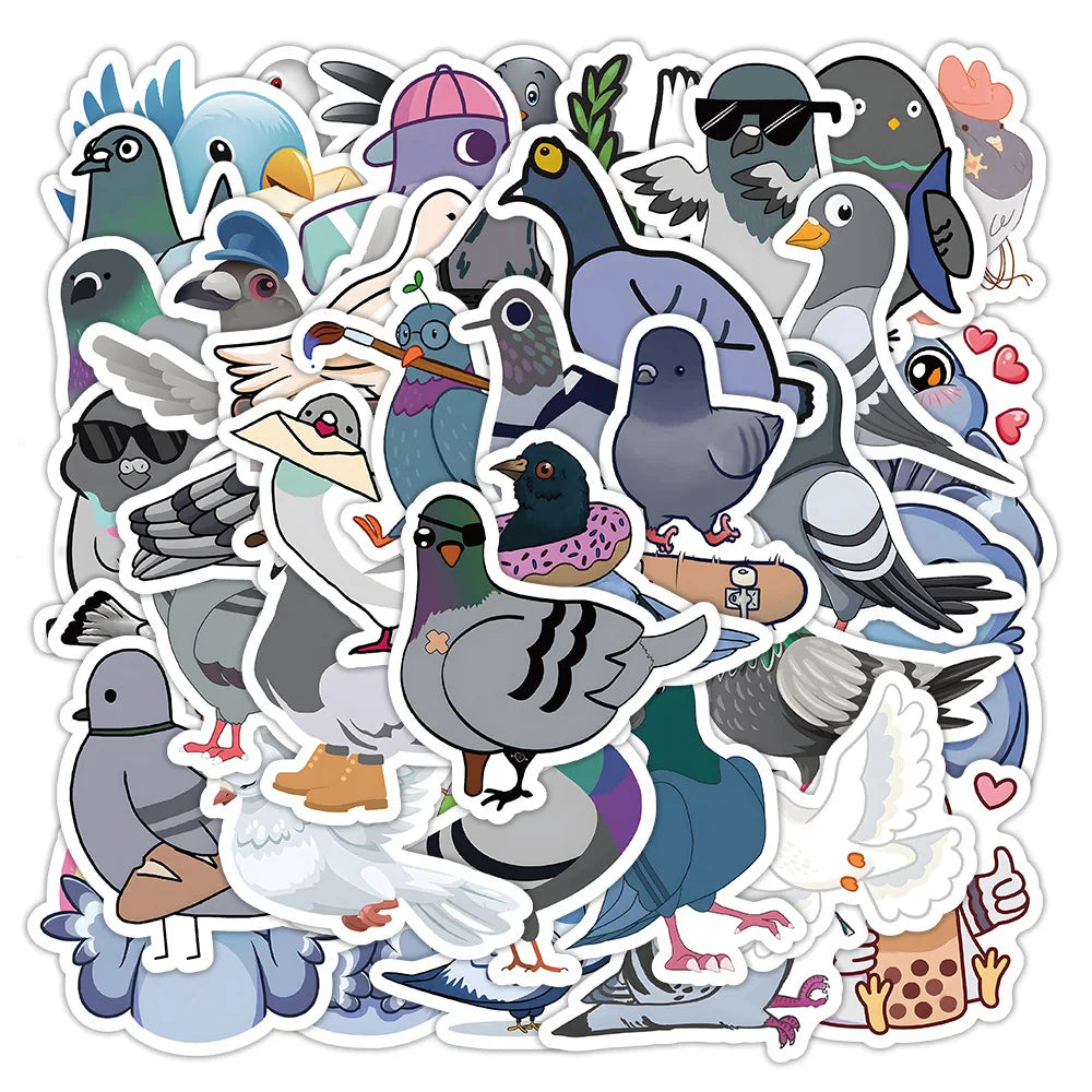 10/60pcs Cartoon Pigeons Animal Stickers Graffiti Decals DIY Luggage Laptop Tablet Notebook PVC Sticker for Kids Classic Toys (ONLINE ORDER ONLY)