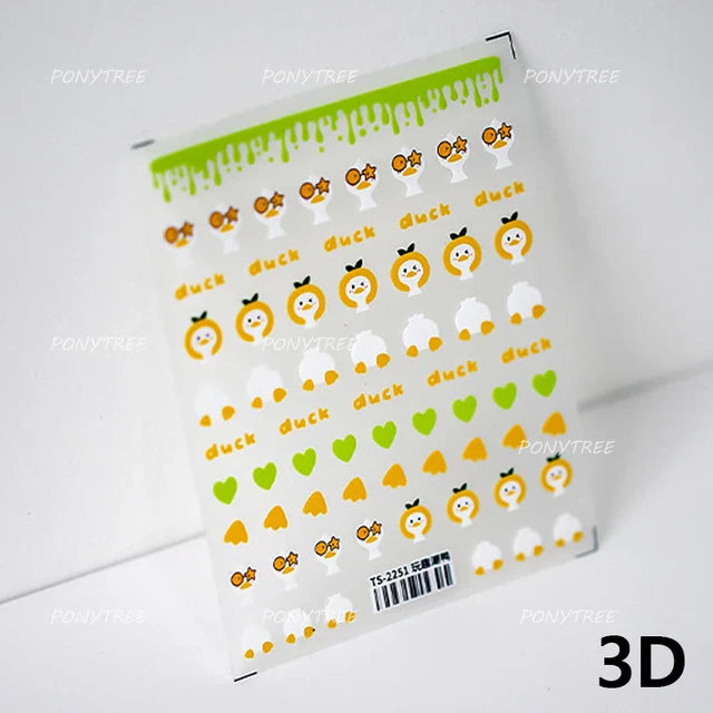 Cute Duck Pear Bowknot Mini Flower Duckling Line Bow Photo Frame Seal Stamp Figure Self Adhesive Nail Art Sticker Manicure Decal (ONLINE ORDER ONLY)