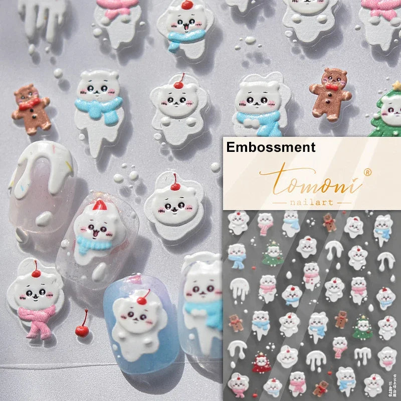Dressy Embossment Colorful Gradient Snowflakes Laser Silver Christmas Tree Winter Bowknot Santa Nail Art Stickers Manicure Decal (Online Order Only)