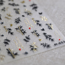 Antique Bamboo Leaf Hot Stamping Plant Botany Calligraphy Characters Self Adhesive Nail Art Stickers Rhinestone Manicure Decals (ONLINE ORDER ONLY)