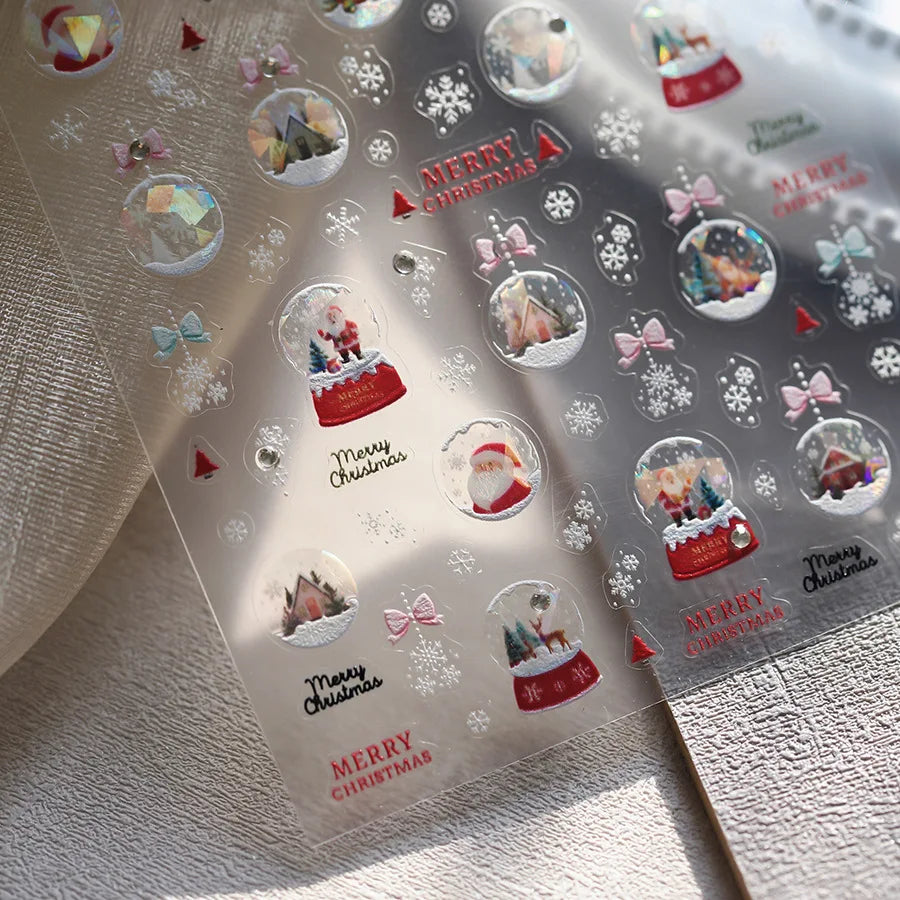 Crystal Ball Santa Claus Snowman Bowknot Red Christmas Tree Bell Socks Self Adhesive Nail Art Stickers Snowflake Manicure Decals (ONLINE ORDER ONLY)