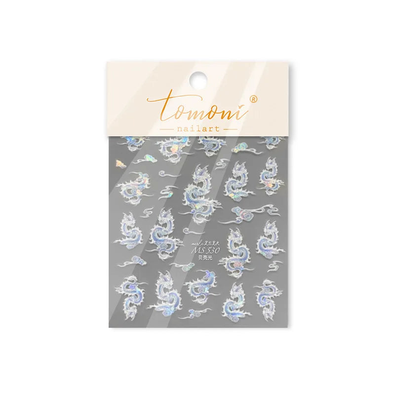 Chinese Dragon Auspicious Beast Mythological Legend Noble Loong Blue Pink Soft Relief Adhesive Nail Art Sticker Manicure Decals (ONLINE ORDER ONLY)