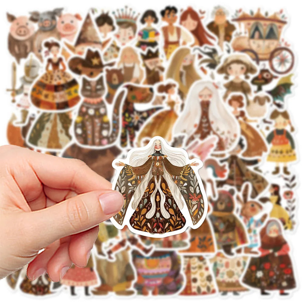 10/30/50PCS Cute Fairy Tale Character Stickers Funny Retro Cartoon Decals Waterproof Decoration DIY Diary Scrapbook Laptop Bike (Online Order Only)