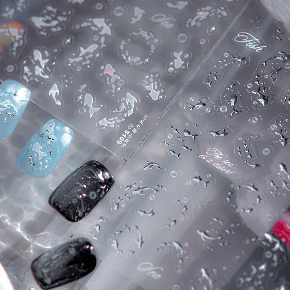 Ocean Elements Starry Sea Shoal of Fish School Water Bubbles Water Bubbles Adhesive Nail Art Decoration Sticker Manicure Decals (Online Order Only)