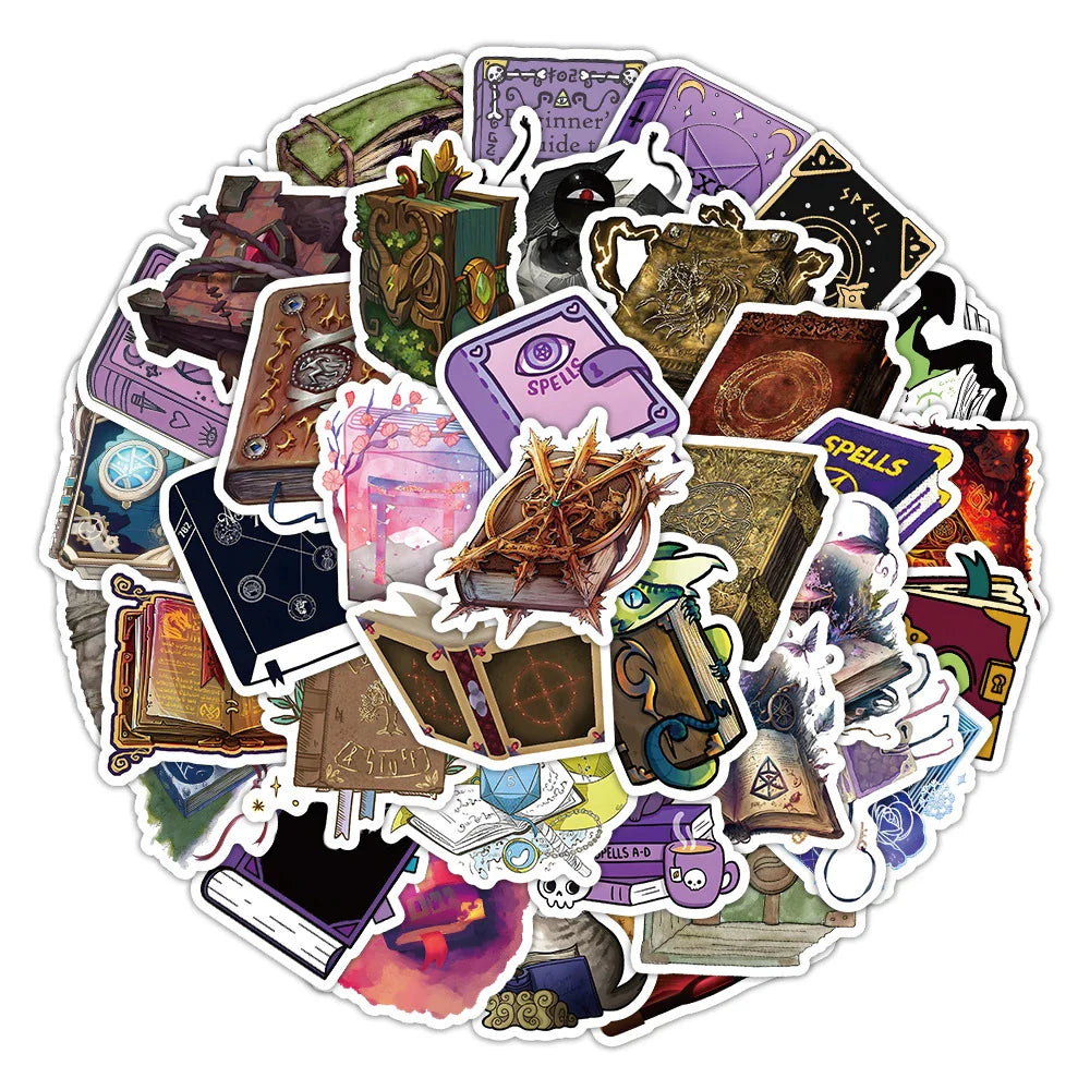 10/30/50PCS Vintage Cartoon Magic Book Stickers Aesthetic Motorcycle Skateboard Laptop Phone Decals DIY Waterproof Graffiti Toys (ONLINE ORDER ONLY)